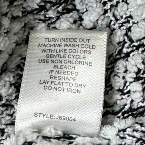 Cozy Womens Hooded Sweater Size Large Gray White Textured Knit Pullover Relaxed - Picture 14 of 14